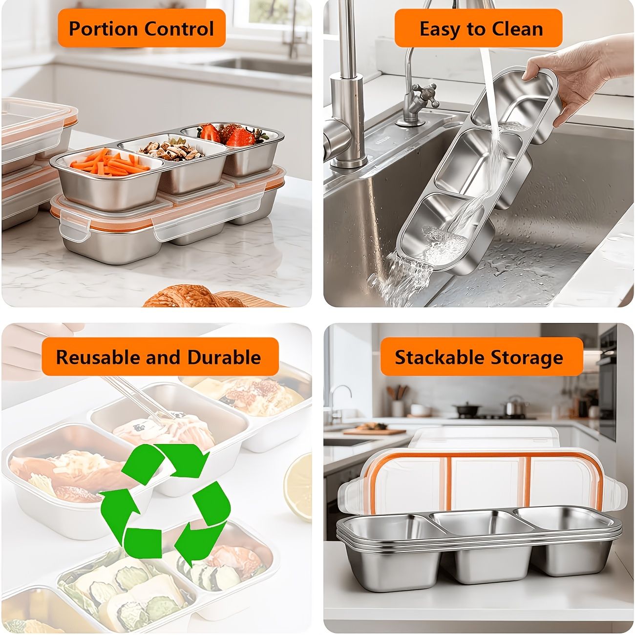 Silver 2PCS 3-in-1 snack containers, food storage containers, snack containers with lid, compartment snack containers, portion control containers, australian food storage, BPA-free snack boxes, lunchbox containers australia - Image 8