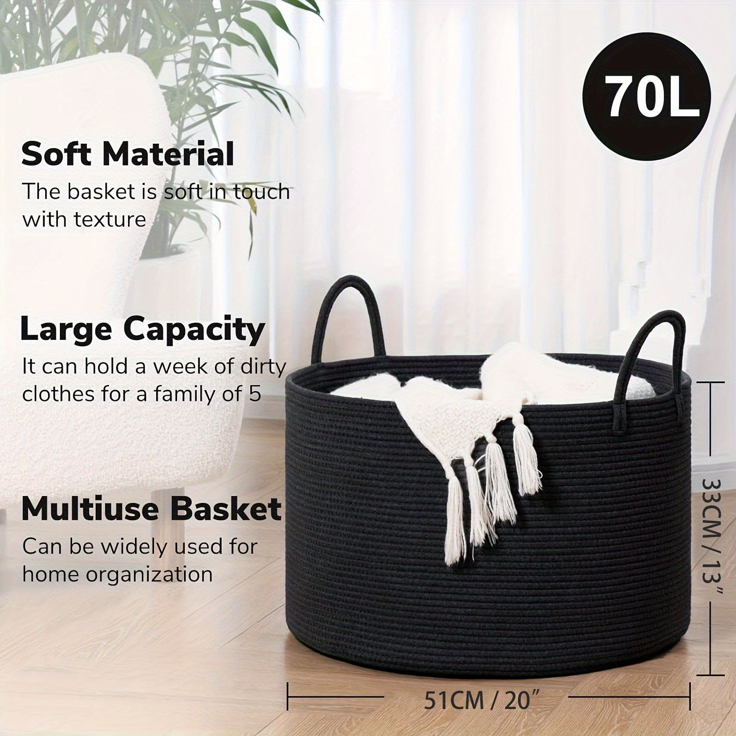 woven laundry basket, durable laundry basket, spacious laundry hamper, stylish laundry storage, Australian home organisation, multi-purpose storage basket, ergonomic handles, decorative laundry bin - Image 6