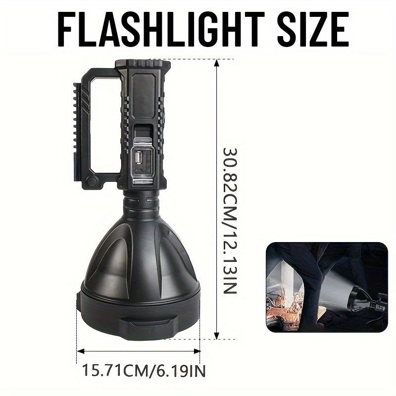 large LED searchlight, portable rechargeable flashlight, USB C camping light, multi-mode work light, emergency power bank flashlight, outdoor patrol light, Australian camping gear, battery level display flashlight - Black - Size High-end configuration - Image 3