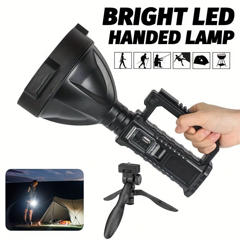 large LED searchlight, portable rechargeable flashlight, USB C camping light, multi-mode work light, emergency power bank flashlight, outdoor patrol light, Australian camping gear, battery level display flashlight - Black - Size High-end configuration - Image 4