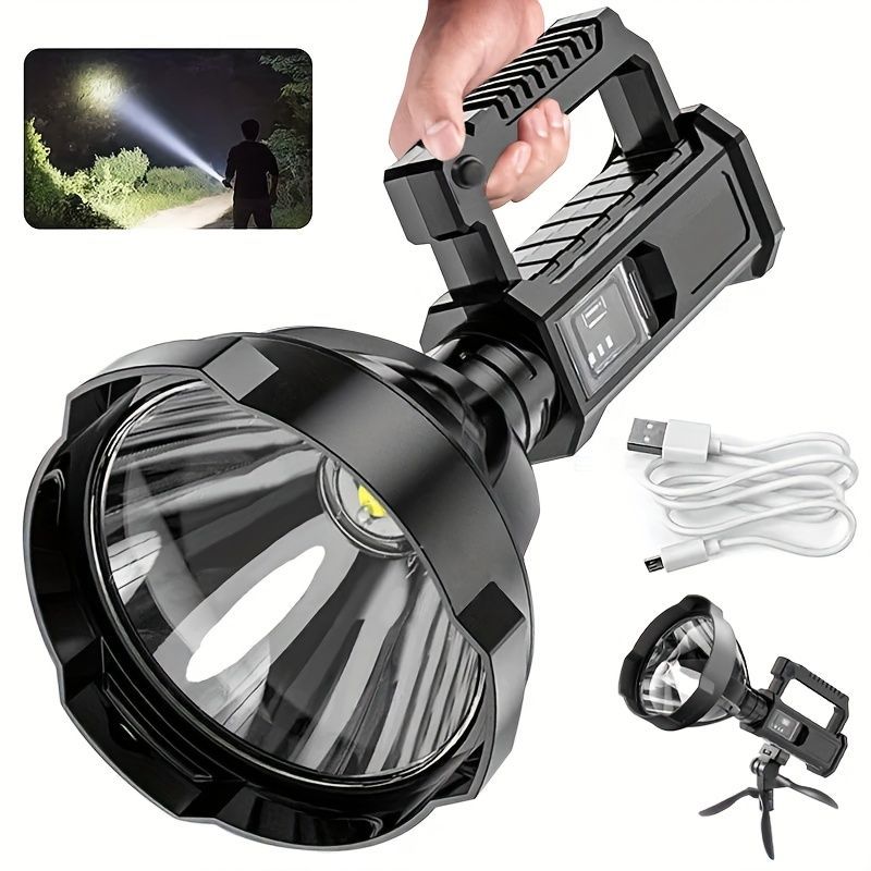 large LED searchlight, portable rechargeable flashlight, USB C camping light, multi-mode work light, emergency power bank flashlight, outdoor patrol light, Australian camping gear, battery level display flashlight - Black - Size High-end configuration - Image 8