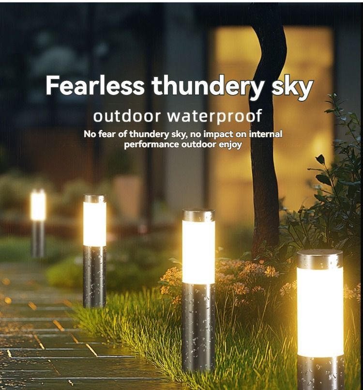 solar lawn lights, stainless steel outdoor lights, 3-LED garden lights, waterproof outdoor lights, modern outdoor lighting, cylindrical solar lights, Australian outdoor lights - Black warm light - Size 2PCS - Image 3