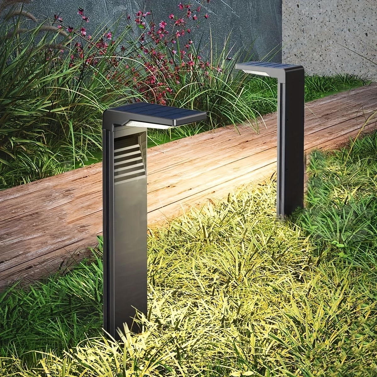 solar path lights, 2-pack, warm white cool white, four lighting modes, outdoor lighting, garden lights, driveway lights, lawn lights, Australian outdoor decor, eco-friendly path lights - Black - Size 2pcs - Image 4