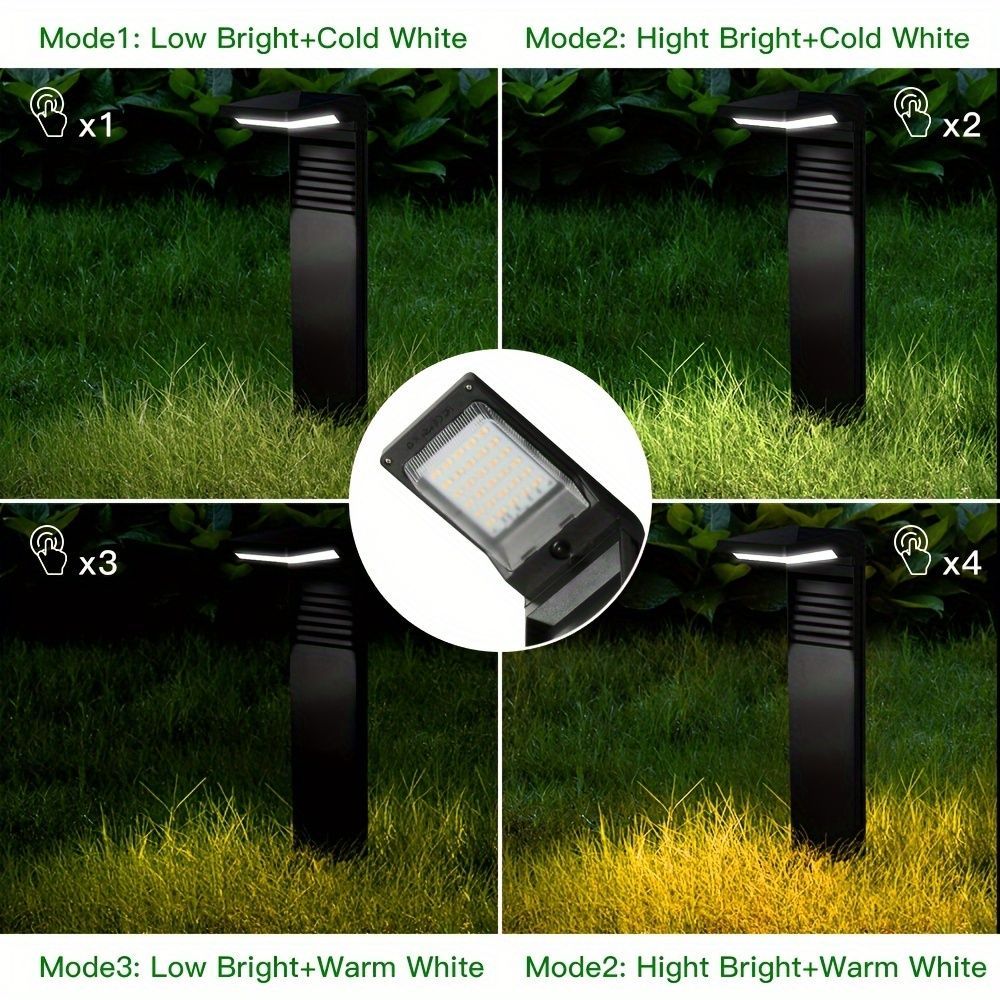 solar path lights, 2-pack, warm white cool white, four lighting modes, outdoor lighting, garden lights, driveway lights, lawn lights, Australian outdoor decor, eco-friendly path lights - Black - Size 2pcs - Image 6