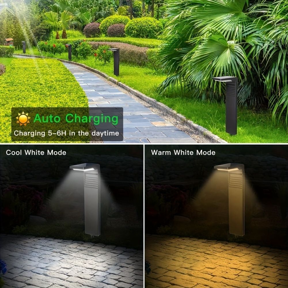 solar path lights, 2-pack, warm white cool white, four lighting modes, outdoor lighting, garden lights, driveway lights, lawn lights, Australian outdoor decor, eco-friendly path lights - Black - Size 2pcs - Image 7