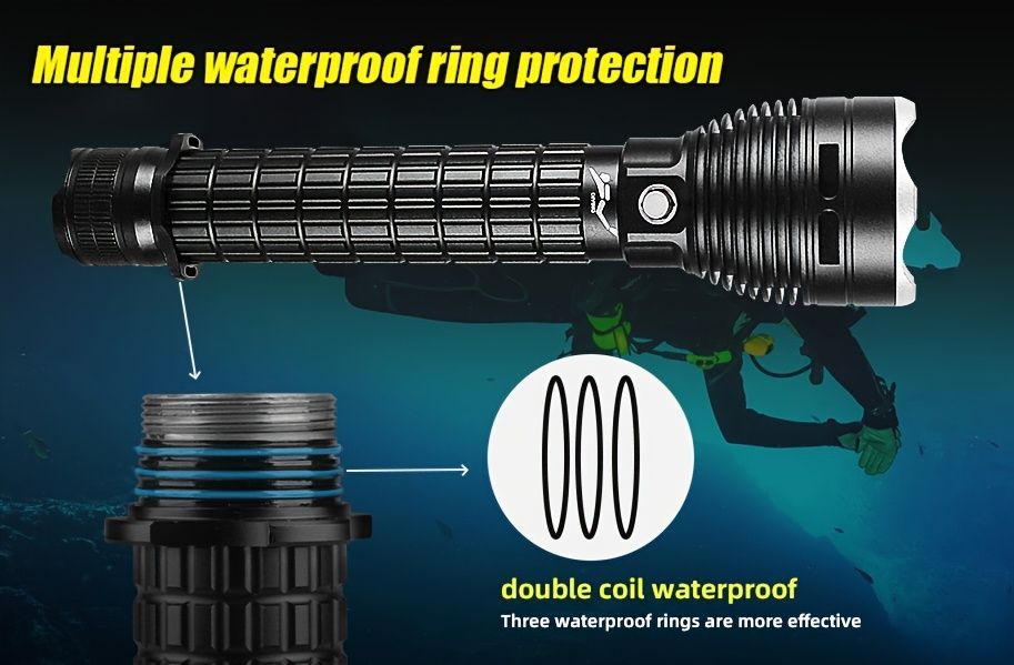 LED diving flashlight, high-lumen flashlight, 26650 battery flashlight, professional diving flashlight, multi-mode flashlight, anti-slip flashlight, underwater torch, outdoor lighting, Australia - Black - Size 白光 - Image 2