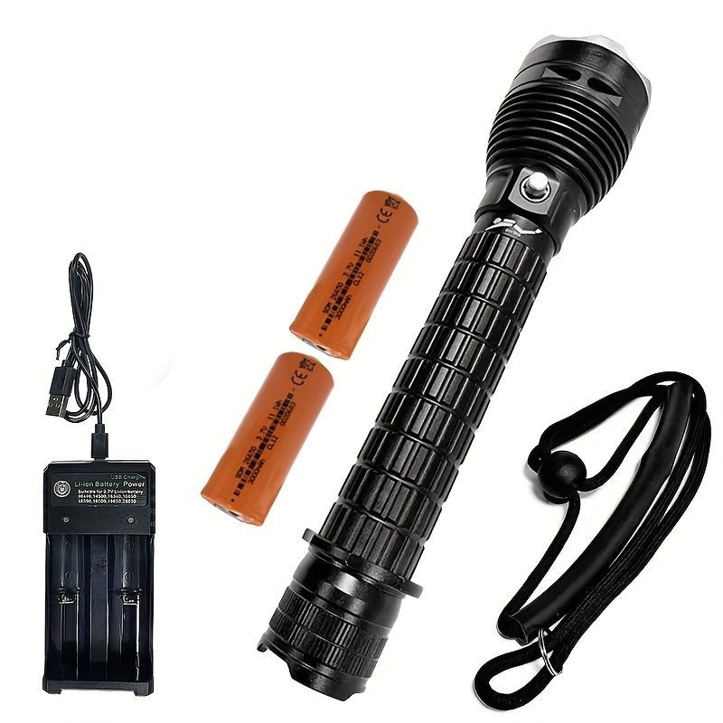 LED diving flashlight, high-lumen flashlight, 26650 battery flashlight, professional diving flashlight, multi-mode flashlight, anti-slip flashlight, underwater torch, outdoor lighting, Australia - Black - Size 白光 - Image 3