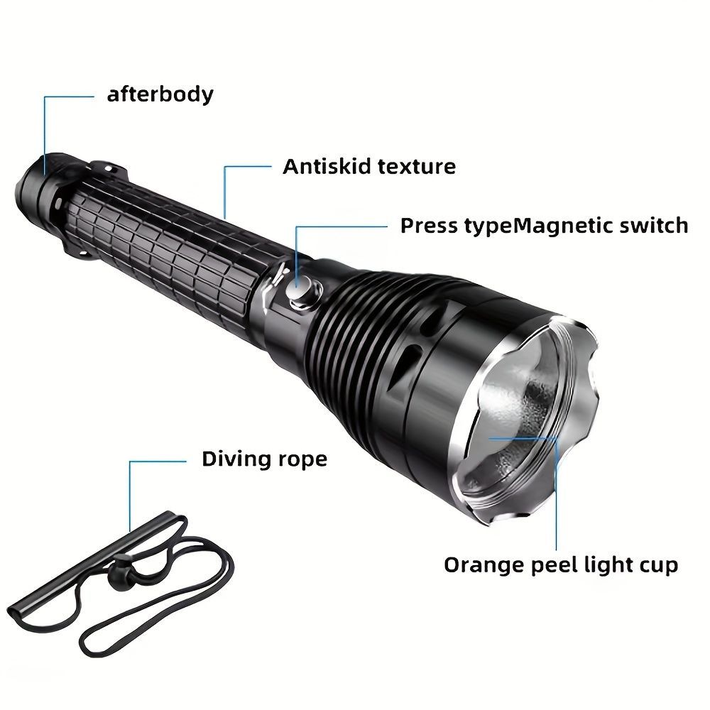LED diving flashlight, high-lumen flashlight, 26650 battery flashlight, professional diving flashlight, multi-mode flashlight, anti-slip flashlight, underwater torch, outdoor lighting, Australia - Black - Size 白光 - Image 4