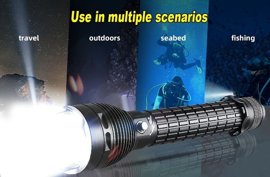 LED diving flashlight, high-lumen flashlight, 26650 battery flashlight, professional diving flashlight, multi-mode flashlight, anti-slip flashlight, underwater torch, outdoor lighting, Australia - Black - Size 白光 - Image 8