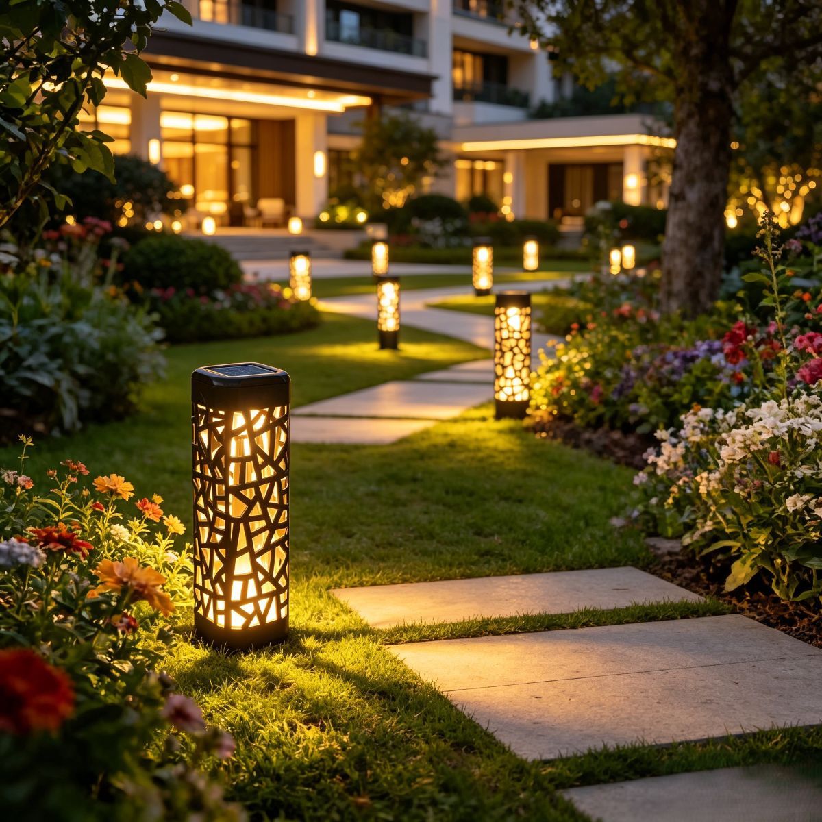 solar garden lights, outdoor waterproof lights, warm white LED pathway lights, automatic dusk to dawn lights, landscape lighting, lawn lights, patio lights, driveway lights, solar stake lights, Australian outdoor lights - Warm light - Size 6PCS - Image 1