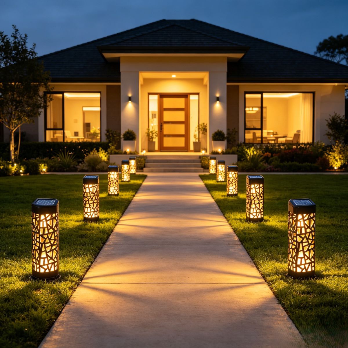 solar garden lights, outdoor waterproof lights, warm white LED pathway lights, automatic dusk to dawn lights, landscape lighting, lawn lights, patio lights, driveway lights, solar stake lights, Australian outdoor lights - Warm light - Size 6PCS - Image 7