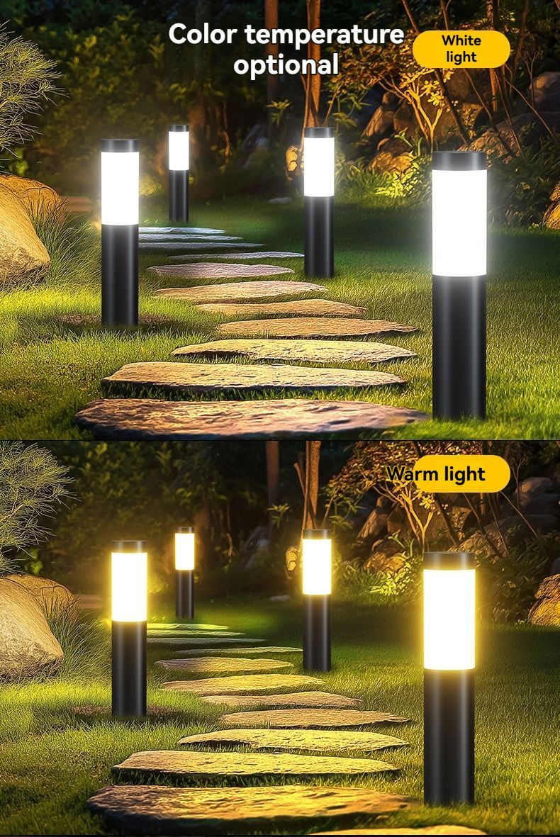 Solar Lawn Lights Stainless Steel Outdoor Lights 3-LED Garden Lights Waterproof - Silver - toned warm light - Size 1PCS - Image 1