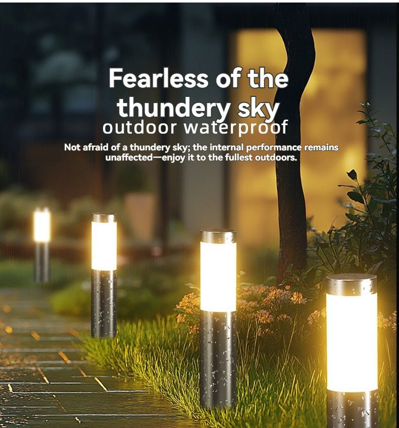 Solar Lawn Lights Stainless Steel Outdoor Lights 3-LED Garden Lights Waterproof - Silver - toned warm light - Size 1PCS - Image 3
