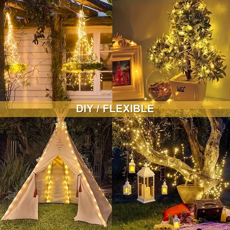 solar outdoor string lights, 300LED solar lights, copper wire fairy lights, 8-pattern solar lights, garden lights Australia, courtyard lights, Christmas lights, party lights, wedding lights, warm white, cool white, multi-color solar lights - Multi - Size - Image 7