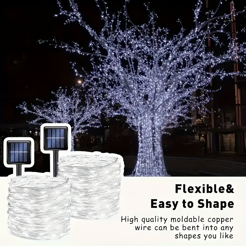 solar outdoor string lights, 300LED solar lights, copper wire fairy lights, 8-pattern solar lights, garden lights Australia, courtyard lights, Christmas lights, party lights, wedding lights, warm white, cool white, multi-color solar lights - Warm light - - Image 4