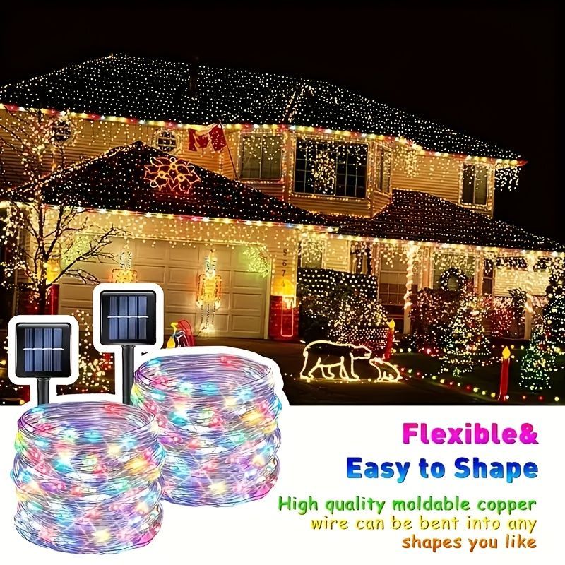 solar outdoor string lights, 300LED solar lights, copper wire fairy lights, 8-pattern solar lights, garden lights Australia, courtyard lights, Christmas lights, party lights, wedding lights, warm white, cool white, multi-color solar lights - White light - - Image 3