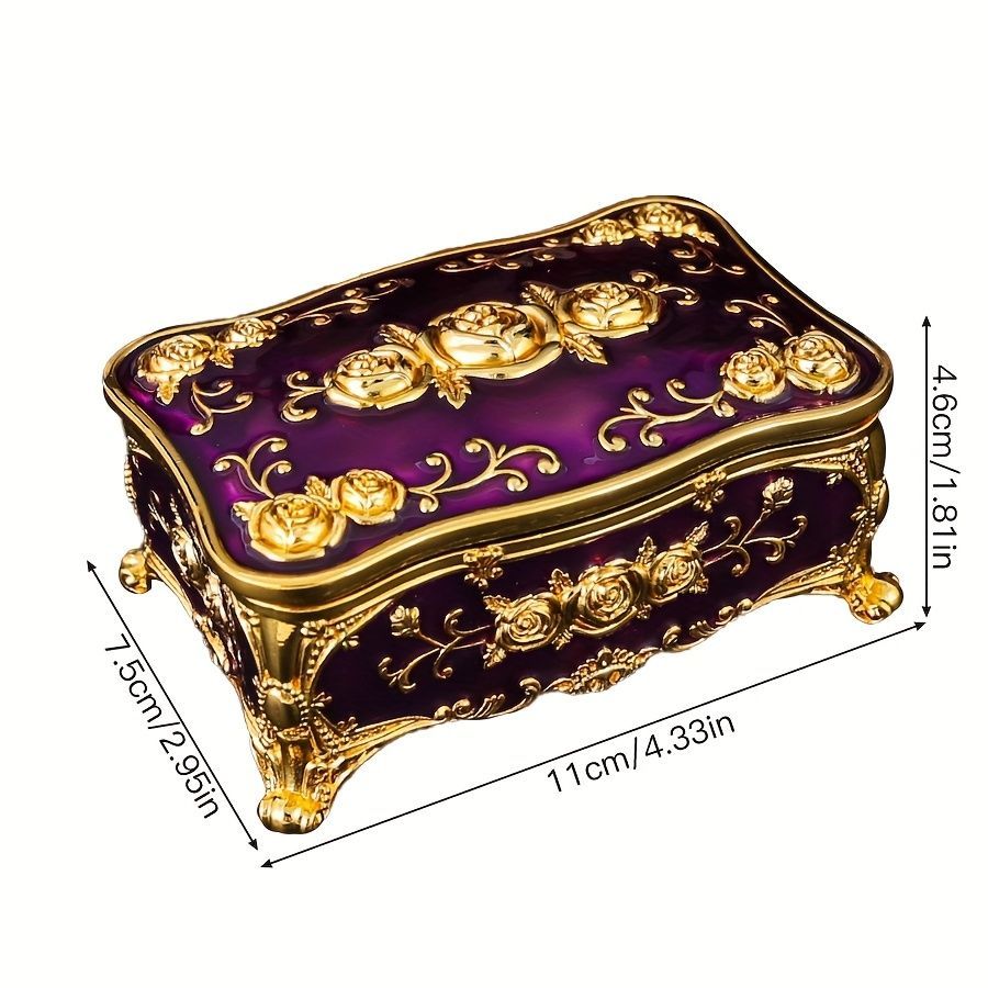 Pearl Enamel Jewelry Box, Red Enamel Jewelry Box, Gold-Plated Jewelry Box, Home Decor, Jewelry Storage, Luxury Gift, Australian Gift, Dressing Table Decor - Purple - Size L - Image 1