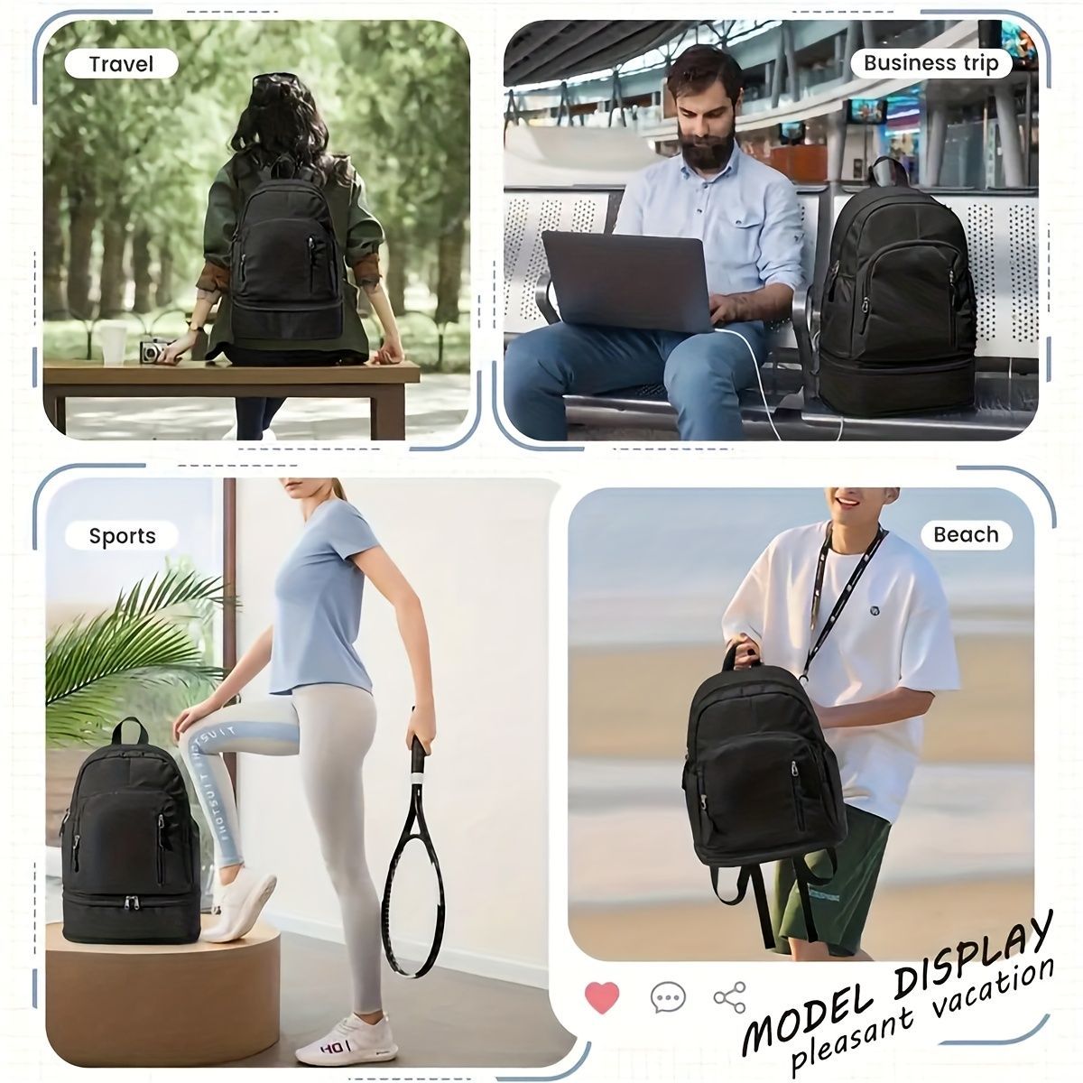 Travel Backpack Shoe Compartment Durable Backpack Travel Accessories Carry-On - Black - Size Regular - Image 8