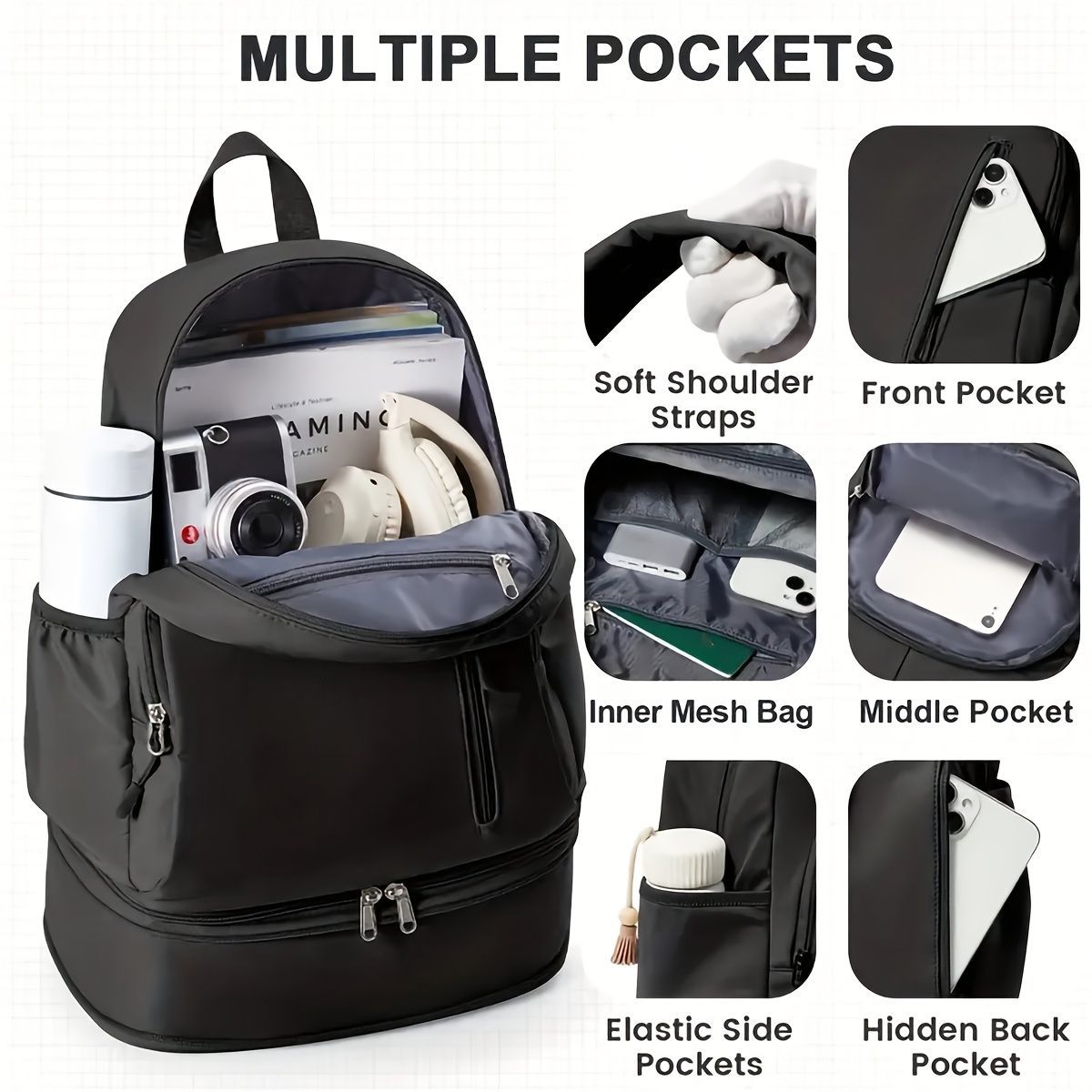Travel Backpack Shoe Compartment Durable Backpack Travel Accessories Carry-On - Pink - Size Regular - Image 8