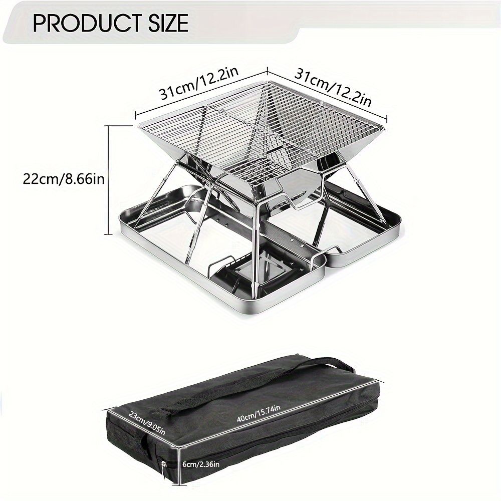 Silver camping grill, foldable grill, stainless steel grill, outdoor grill, portable grill, camping cookware, barbecue grill for camping - Image 3