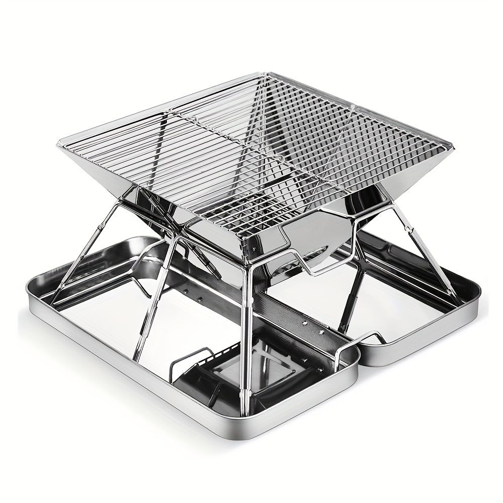 Silver camping grill, foldable grill, stainless steel grill, outdoor grill, portable grill, camping cookware, barbecue grill for camping - Image 7