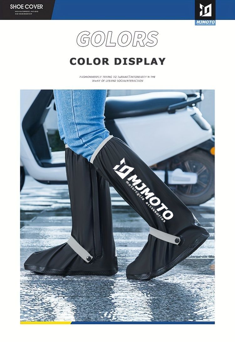 waterproof rain boot covers, non-slip boot covers, thickened boot covers, high-tube rain boot covers, camping rain gear, rainy day footwear, outdoor rain protection - Black - Size S - Image 1