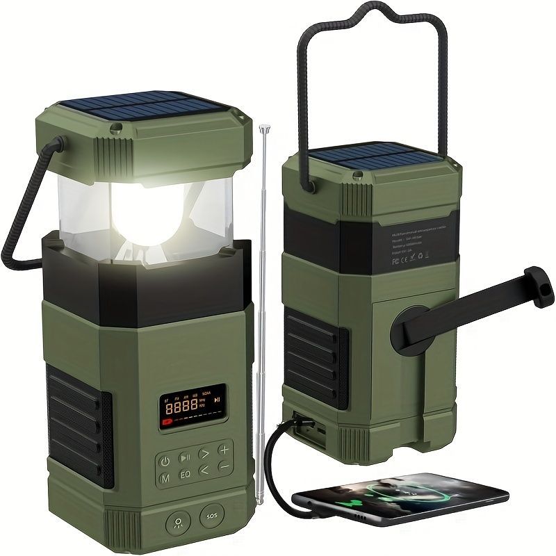 AM FM radio, NOAA weather alert radio, hand crank emergency radio, solar camping light, Bluetooth speaker radio, portable phone charger radio, outdoor survival radio, camping radio Australia, disaster preparedness radio, rechargeable weather radio - Green - Image 4