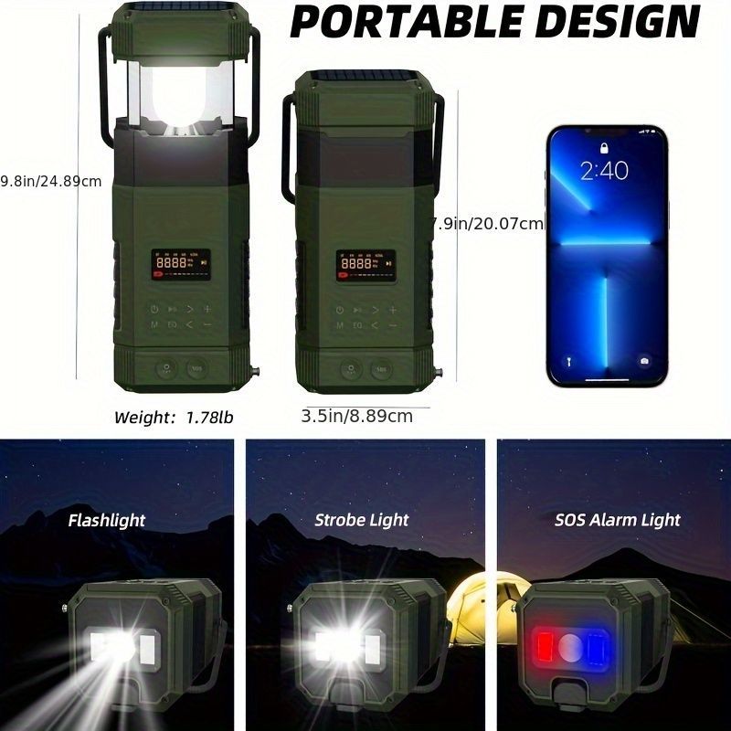 AM FM radio, NOAA weather alert radio, hand crank emergency radio, solar camping light, Bluetooth speaker radio, portable phone charger radio, outdoor survival radio, camping radio Australia, disaster preparedness radio, rechargeable weather radio - Green - Image 5