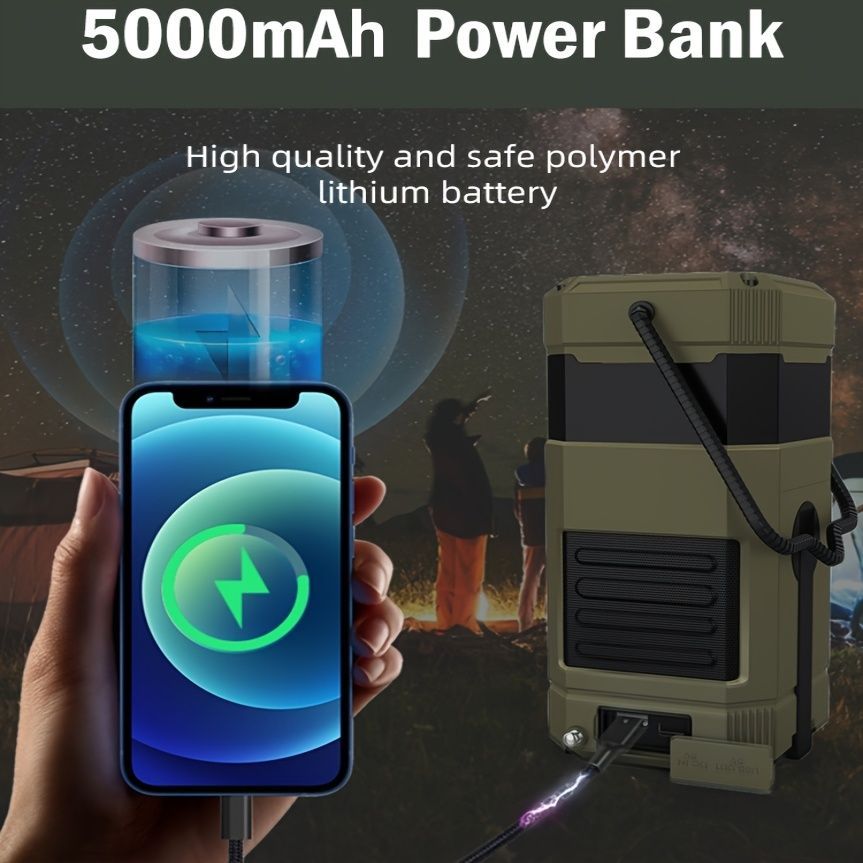 AM FM radio, NOAA weather alert radio, hand crank emergency radio, solar camping light, Bluetooth speaker radio, portable phone charger radio, outdoor survival radio, camping radio Australia, disaster preparedness radio, rechargeable weather radio - Green - Image 7