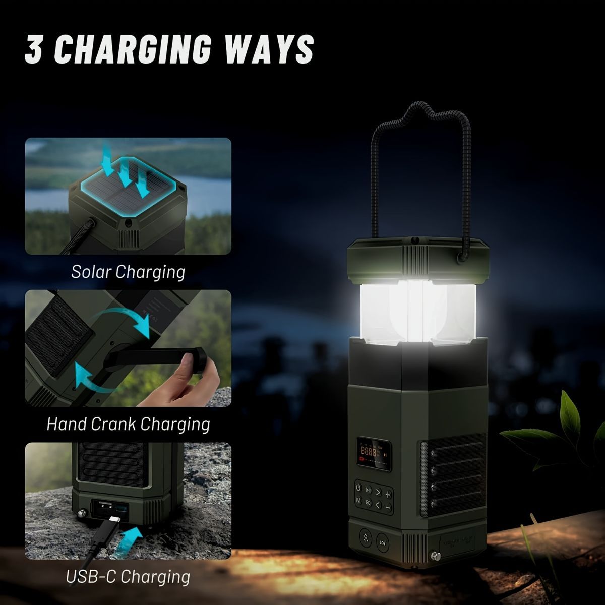 AM FM radio, NOAA weather alert radio, hand crank emergency radio, solar camping light, Bluetooth speaker radio, portable phone charger radio, outdoor survival radio, camping radio Australia, disaster preparedness radio, rechargeable weather radio - Green - Image 8