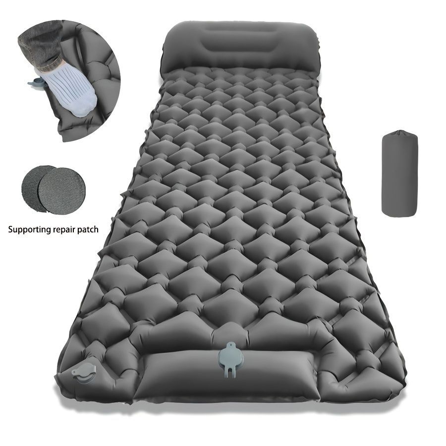 Camping Inflatable Mattress Breathable Camping Mattress Nylon Fabric Inflatable - Gray - Size 190cm - Image 1