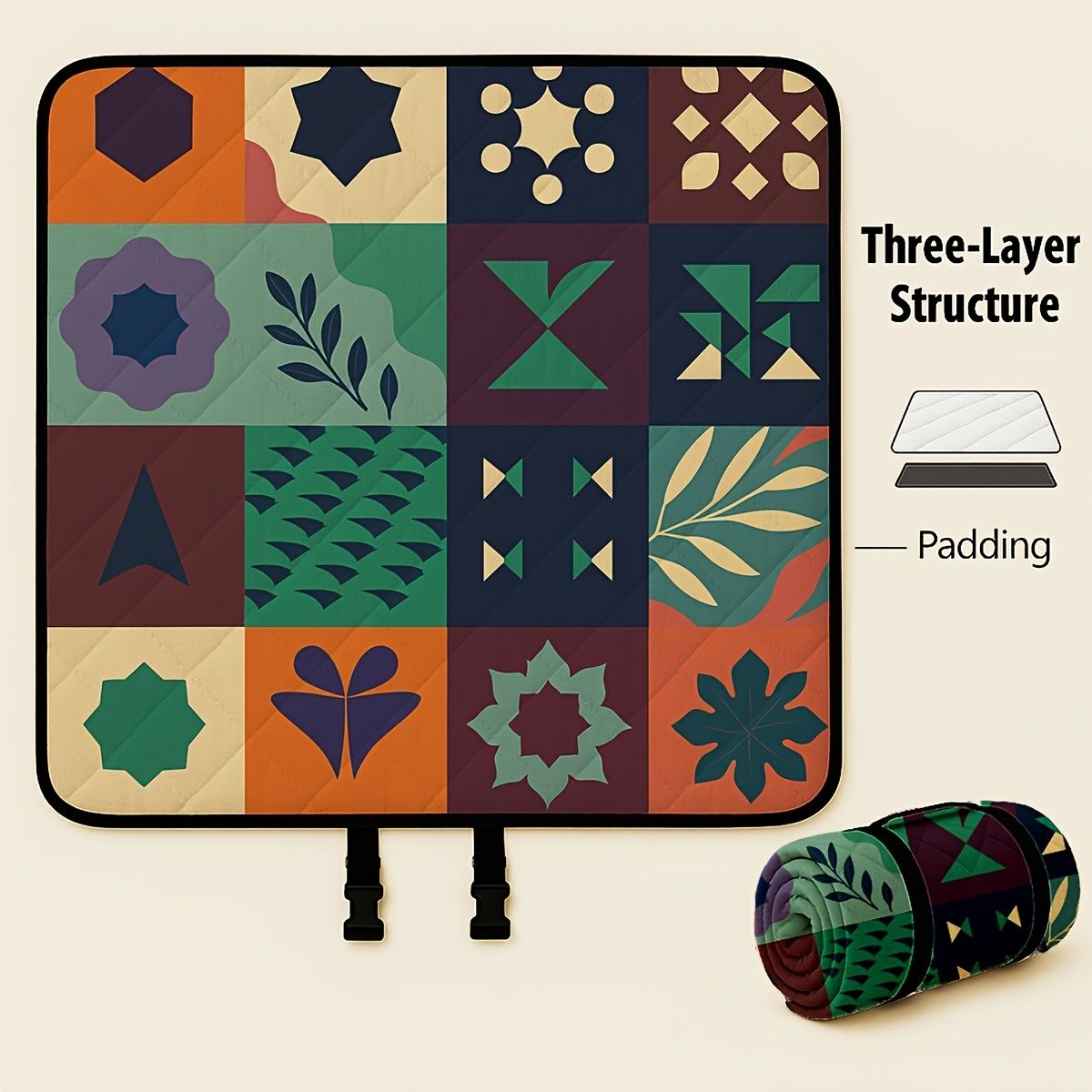 Outdoor Camping Quilted Picnic Mat – Three-Layer Design, Portable & Stylish - Image 5
