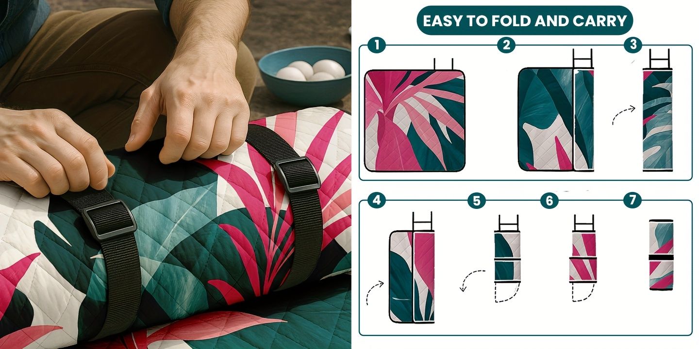 Outdoor Camping Quilted Picnic Mat – Three-Layer Design, Portable & Stylish - Image 6