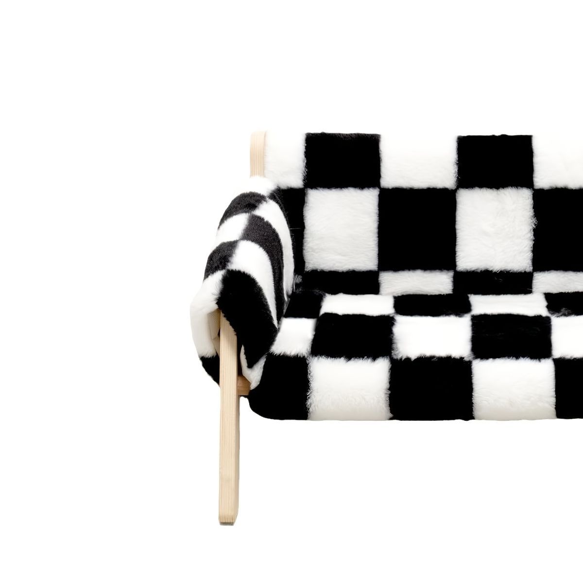 cat sofa bed, faux-fur cat bed, checkered pet bed, warm pet bed, washable pet bed, wooden cat bed, small dog bed, Australian pet bed - Beige - Size L - Image 5