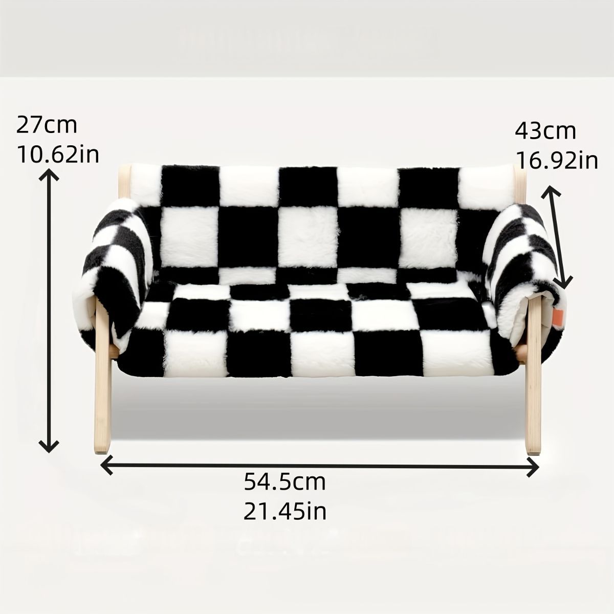 cat sofa bed, faux-fur cat bed, checkered pet bed, warm pet bed, washable pet bed, wooden cat bed, small dog bed, Australian pet bed - black and white squares - Size L - Image 5