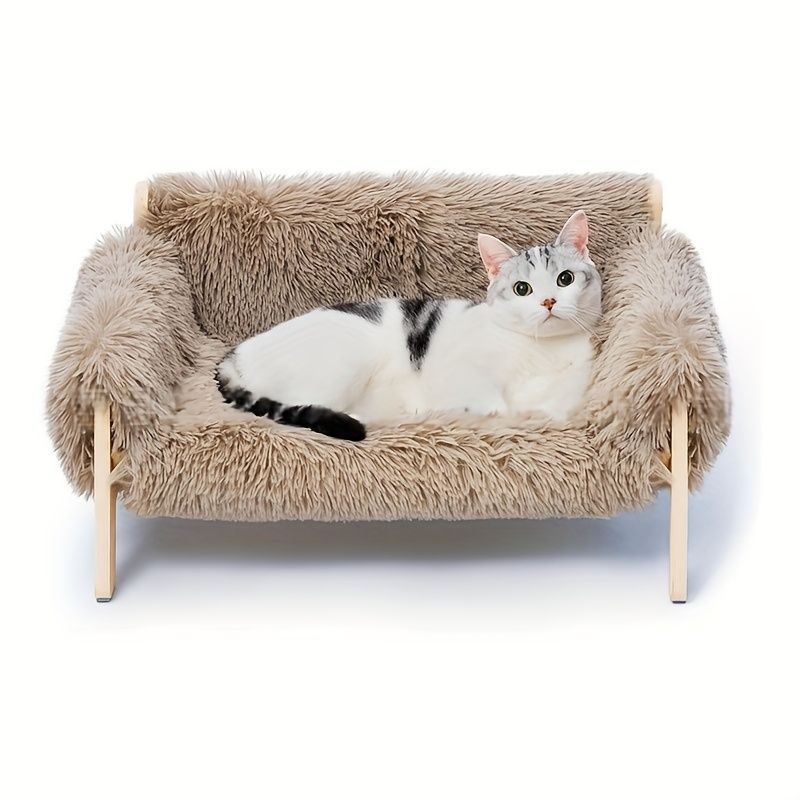 cat sofa bed, faux-fur cat bed, checkered pet bed, warm pet bed, washable pet bed, wooden cat bed, small dog bed, Australian pet bed - black and white squares - Size L - Image 7