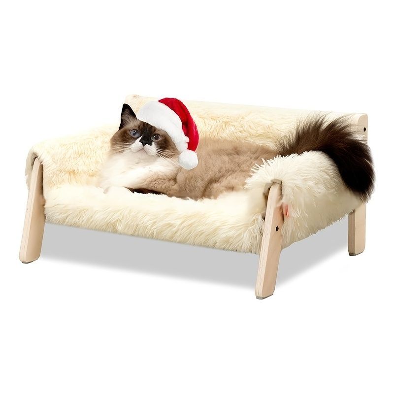 cat sofa bed, faux-fur cat bed, checkered pet bed, warm pet bed, washable pet bed, wooden cat bed, small dog bed, Australian pet bed - Brown - Size L - Image 2