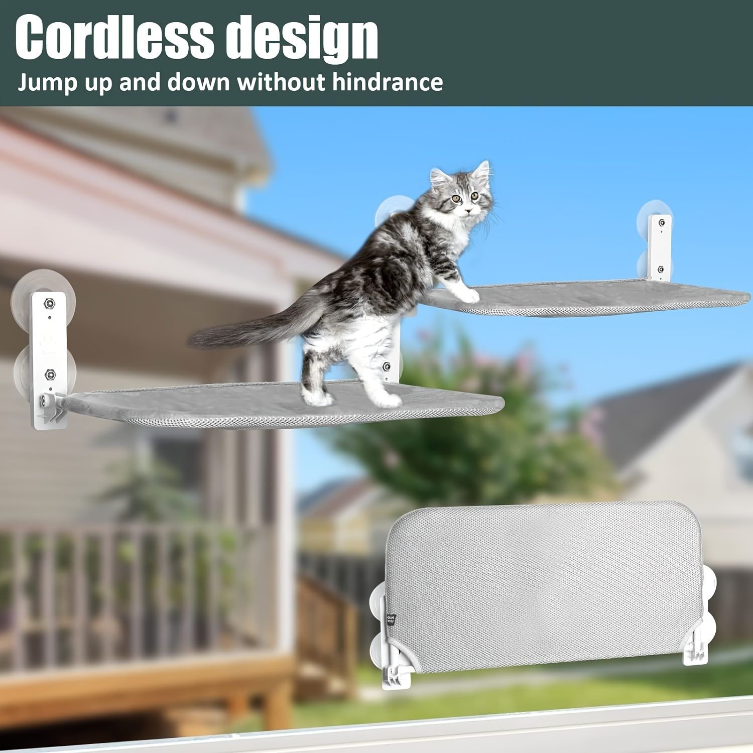 window-mounted cat hammock, cat window perch, cat hammock with suction cups, cat furniture Australia, foldable cat lounger, cat window bed, cat sunbathing hammock, cat window shelfx - Image 1