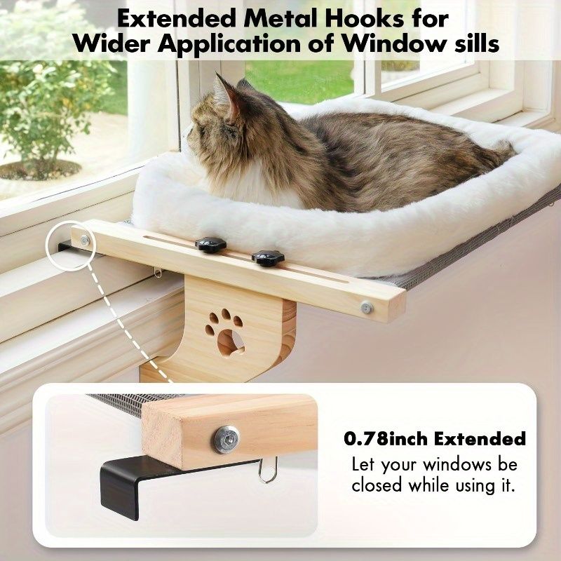 cat window perch, extended metal hooks, cat furniture, cat window bed, cat window lounger, Australian cat products, window sill cat perch, wooden cat window seat - Image 1