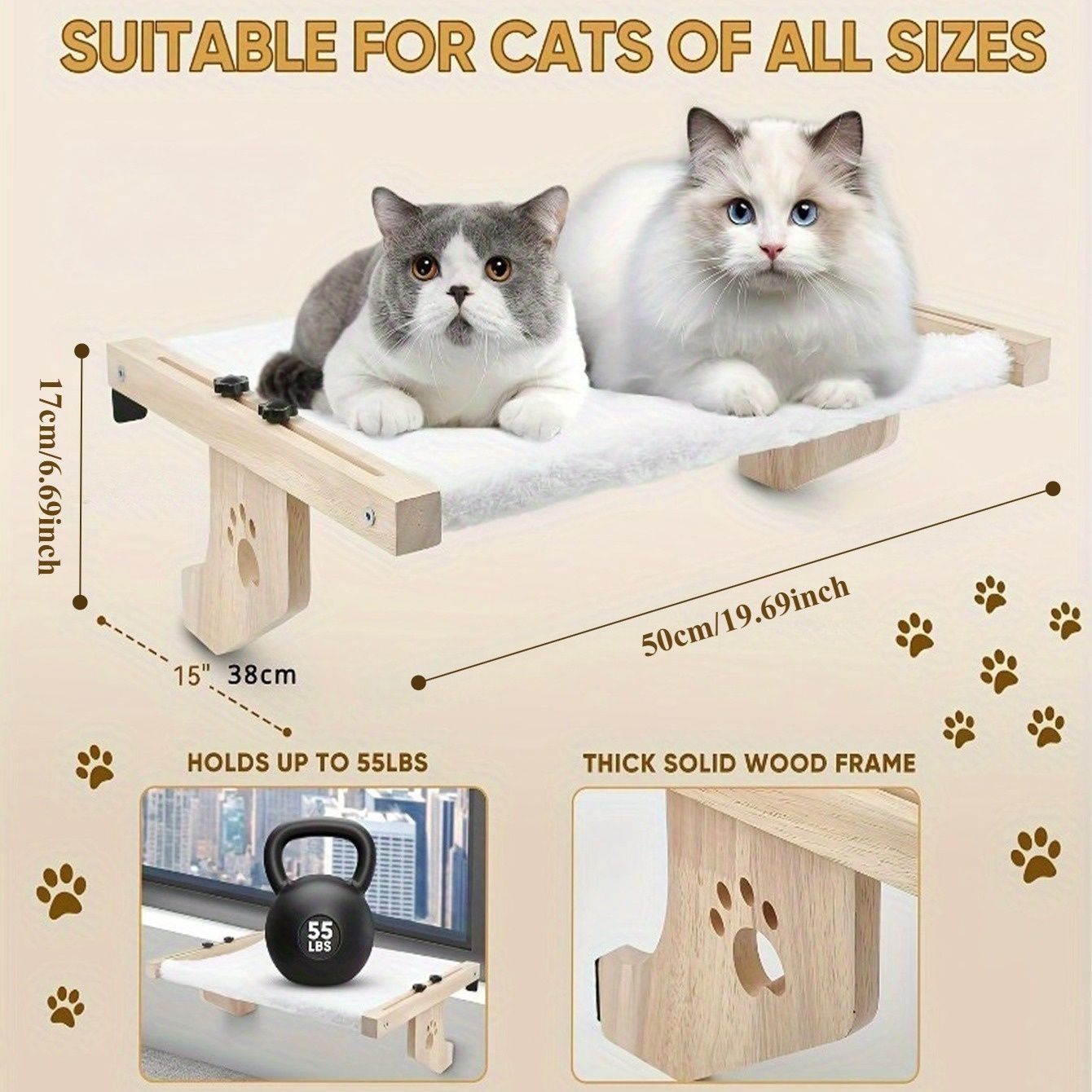 cat window perch, extended metal hooks, cat furniture, cat window bed, cat window lounger, Australian cat products, window sill cat perch, wooden cat window seat - Image 2