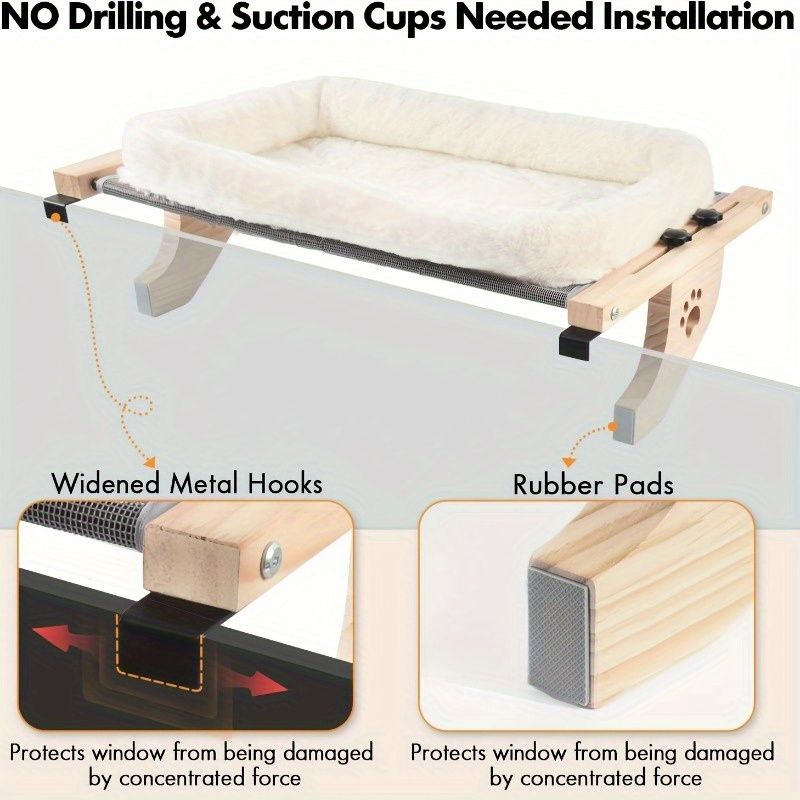 cat window perch, extended metal hooks, cat furniture, cat window bed, cat window lounger, Australian cat products, window sill cat perch, wooden cat window seat - Image 3