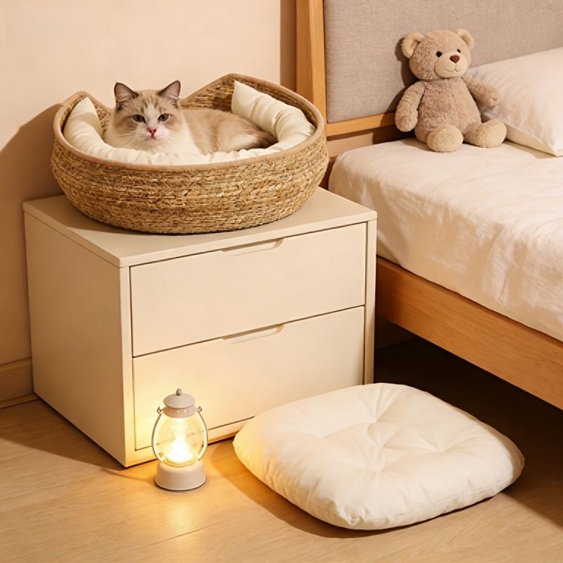 round woven cat bed, cat bed Australia, woven cat bed, cat furniture, cat resting place, cat comfort bed, pet bed Australia, small pet bed, cat sleeping bed, natural cat bed - Image 1