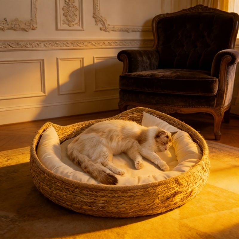 round woven cat bed, cat bed Australia, woven cat bed, cat furniture, cat resting place, cat comfort bed, pet bed Australia, small pet bed, cat sleeping bed, natural cat bed - Image 2
