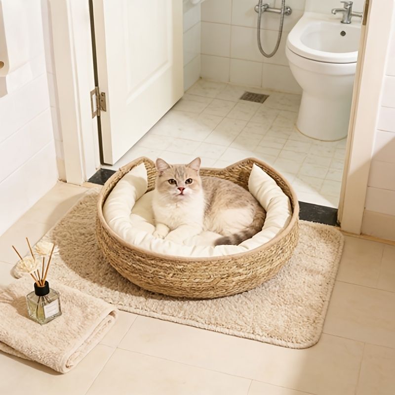 round woven cat bed, cat bed Australia, woven cat bed, cat furniture, cat resting place, cat comfort bed, pet bed Australia, small pet bed, cat sleeping bed, natural cat bed - Image 3