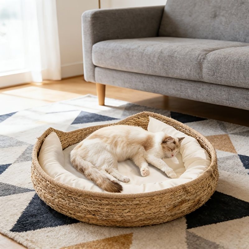 round woven cat bed, cat bed Australia, woven cat bed, cat furniture, cat resting place, cat comfort bed, pet bed Australia, small pet bed, cat sleeping bed, natural cat bed - Image 4