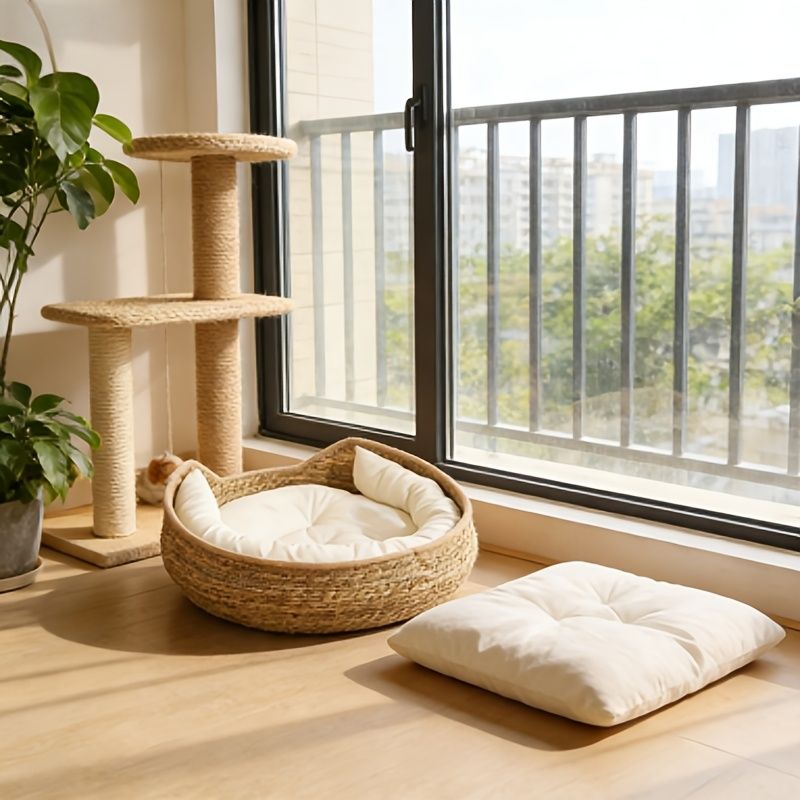 round woven cat bed, cat bed Australia, woven cat bed, cat furniture, cat resting place, cat comfort bed, pet bed Australia, small pet bed, cat sleeping bed, natural cat bed - Image 5