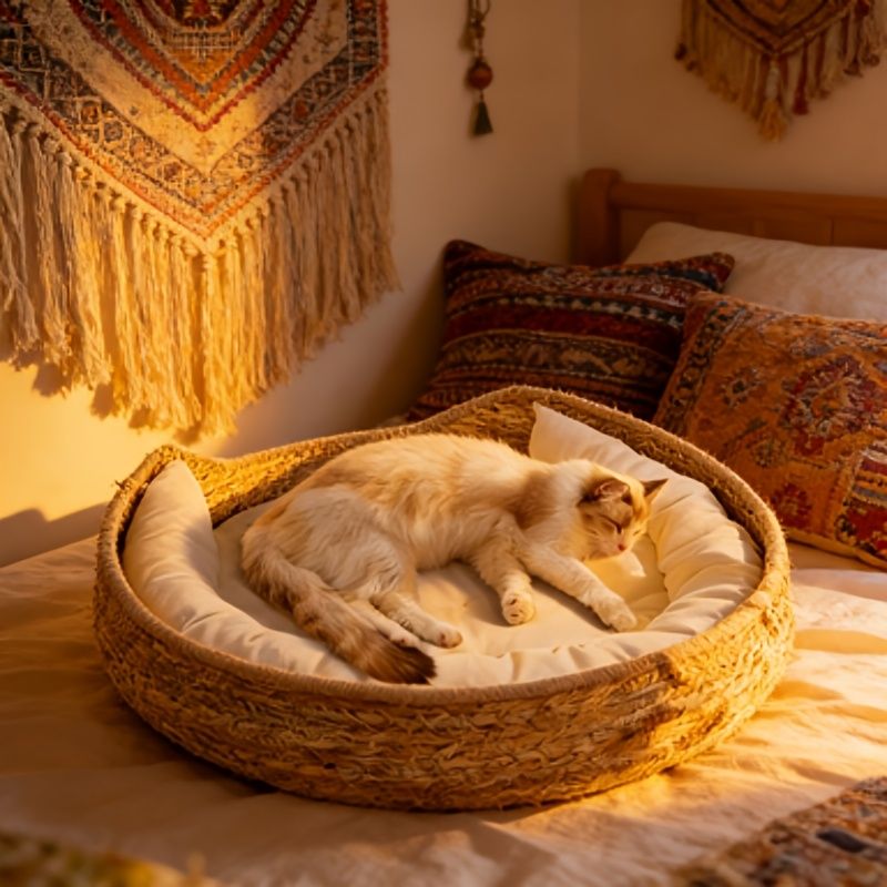 round woven cat bed, cat bed Australia, woven cat bed, cat furniture, cat resting place, cat comfort bed, pet bed Australia, small pet bed, cat sleeping bed, natural cat bed - Image 7