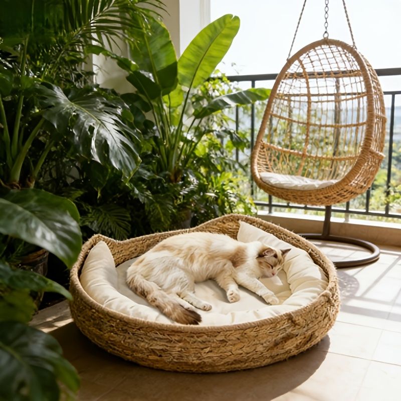 round woven cat bed, cat bed Australia, woven cat bed, cat furniture, cat resting place, cat comfort bed, pet bed Australia, small pet bed, cat sleeping bed, natural cat bed - Image 8