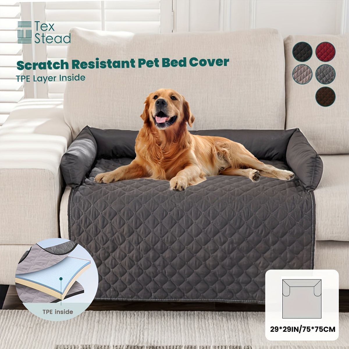 Scratch Resistant Pet Bed Cover, TPE Pet Furniture Protector, 75x75 cm - Image 1