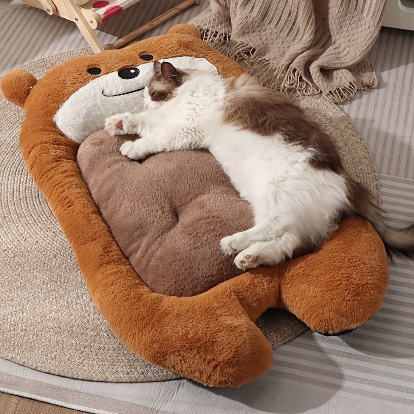 dog bed, bear shaped dog bed, thickened dog bed, enlarged dog bed, all season dog bed, comfortable dog bed, Australia, soft plush dog bed, machine washable dog bed - Light coffee color - Size M-5kg - Image 1